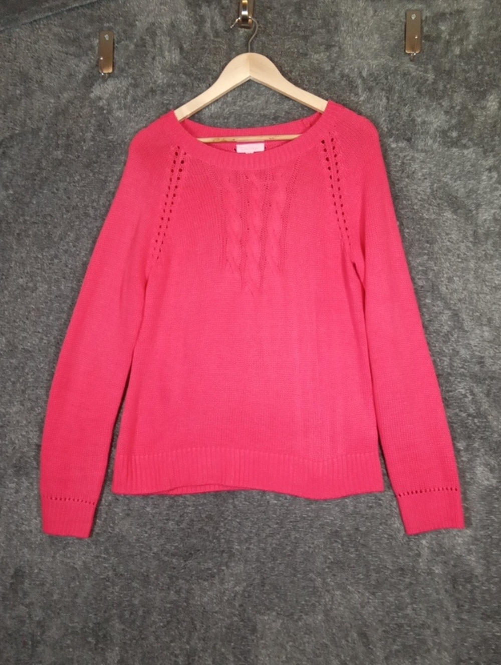 Lilly Pulitzer Bright Pink Cable Knit Crewneck Sweater Seana Pullover Womens L